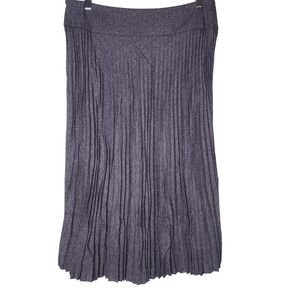 Express Pleated Midi Skirt 11/12 Wool‎ Silk Gray Herringbone Preppy Secretary